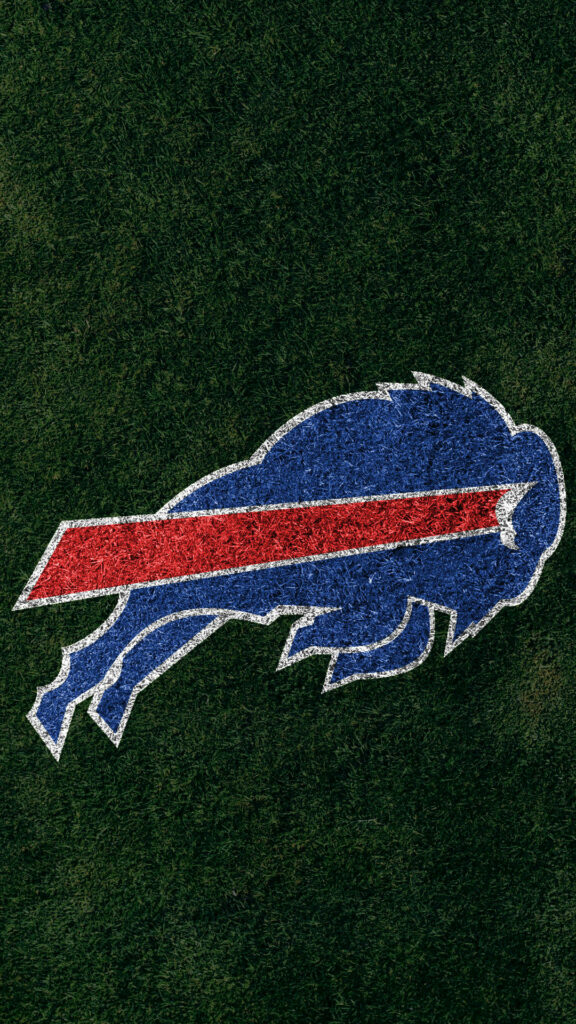 Buffalo Bills logo on textured green football field vibrant blue red white colors wallpaper background
