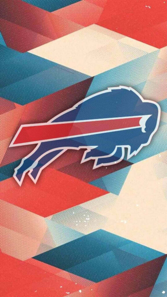 Historic Buffalo Bills charging blue buffalo logo on vibrant geometric red blue cream wallpaper