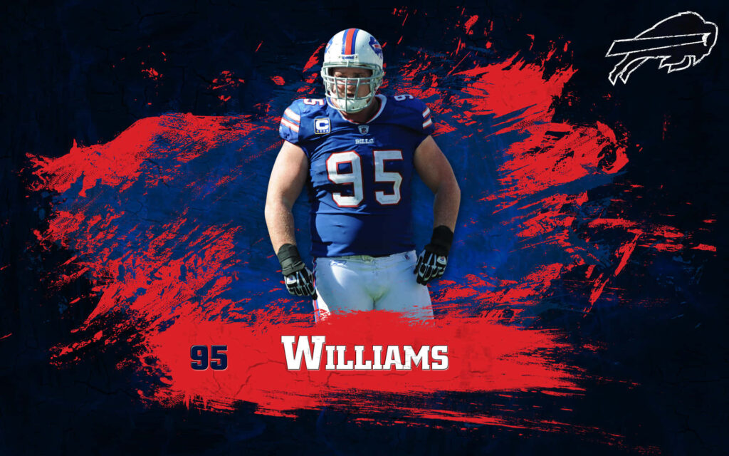 Buffalo Bills player Williams 95 in blue red uniform with bold abstract background wallpaper