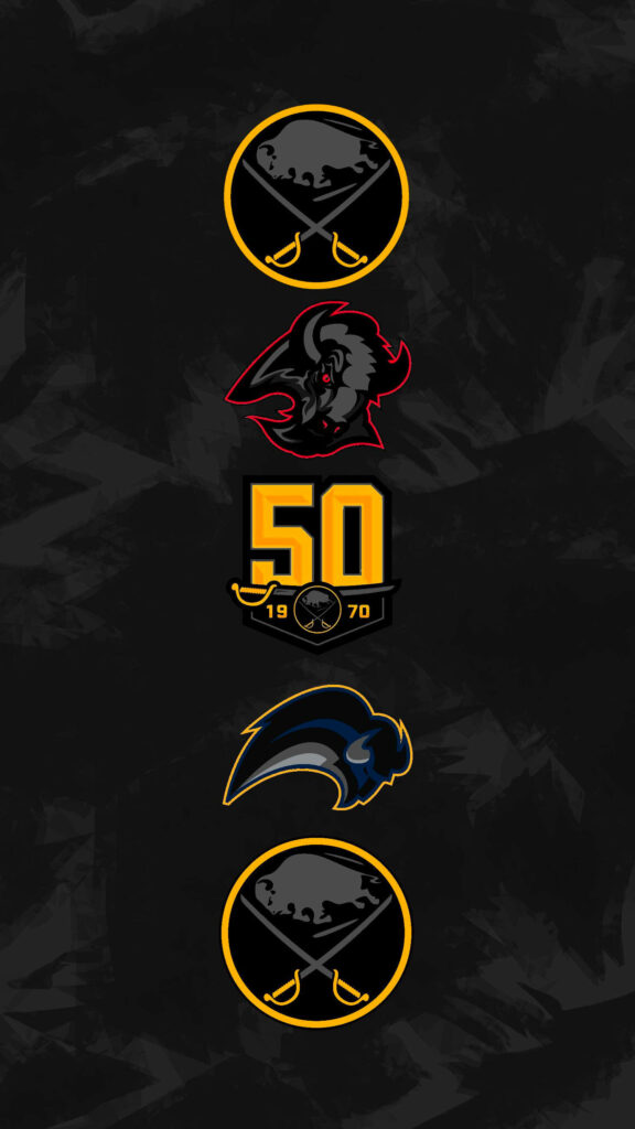 Dark gray Buffalo Sabres wallpaper with crossed swords logo and 50th anniversary badge design