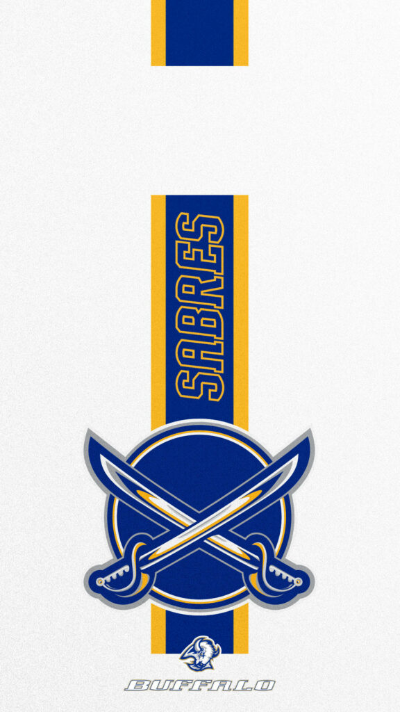 Buffalo Sabres logo with crossed sabres on blue and gold stripes hockey wallpaper background