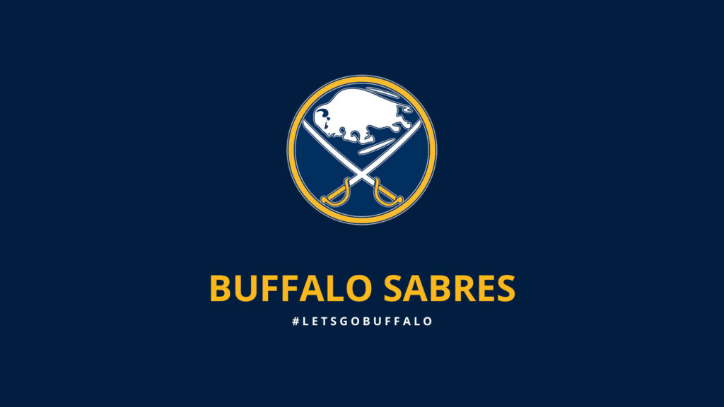 Buffalo Sabres logo with charging white buffalo and crossed sabres on navy blue background Wallpaper