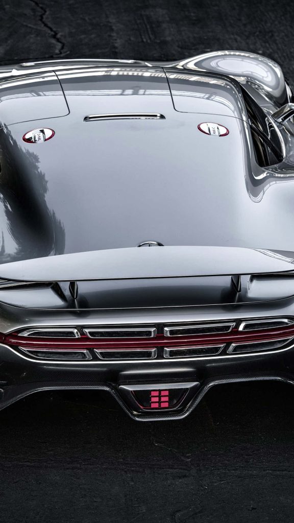 Bugatti Bolide rear close-up showcasing metallic grey body carbon fiber diffuser and tail lights Wallpaper