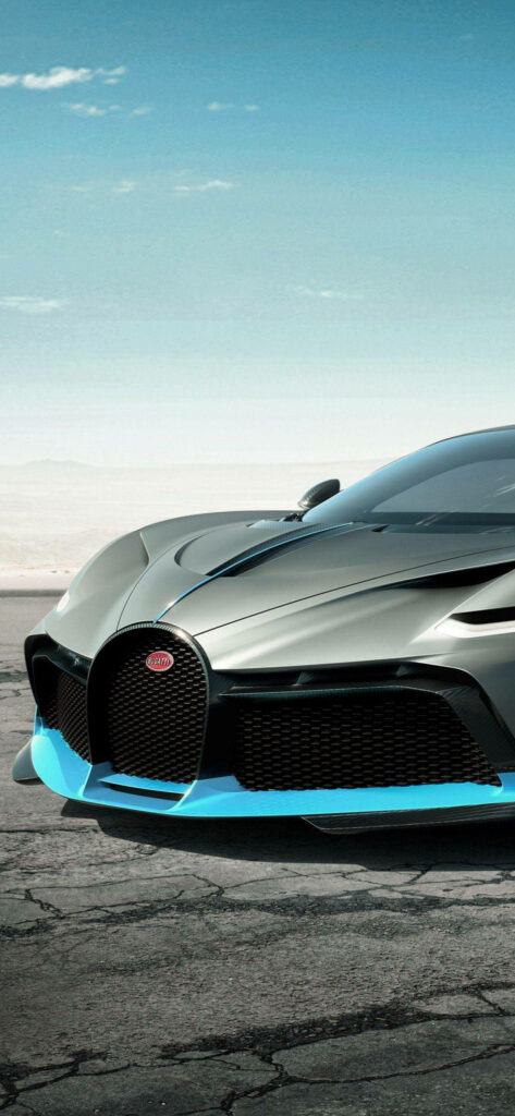 Bugatti Divo iPhone wallpaper showcasing aerodynamic design and signature blue accents outdoors