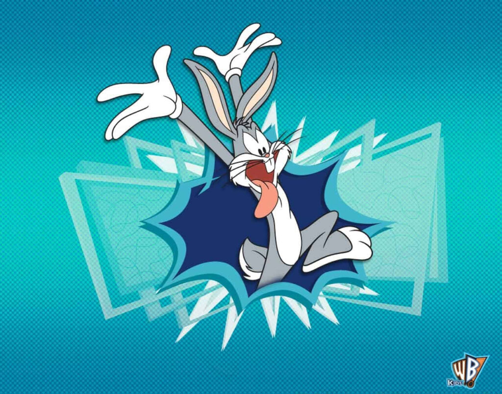 Bugs Bunny bursting through blue comic explosion vibrant wallpaper with dotted dynamic background