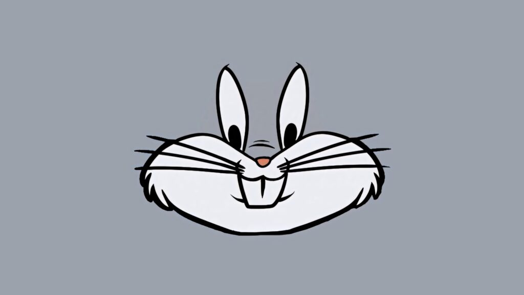 Minimalist Bugs Bunny face wallpaper with bold buck teeth expressive eyes on grey background