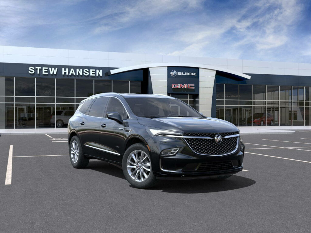 Sleek Buick Enclave SUV in front of modern dealership under clear blue sky digital rendering Wallpaper