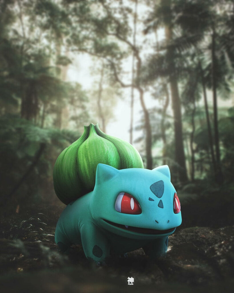 Vibrant 3D Bulbasaur Wallpaper in Lush Forest for Pokémon Fans