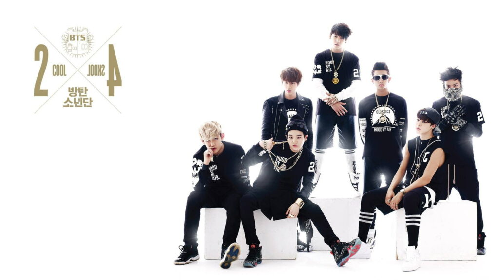 BTS seven members in black and white hip-hop streetwear 2 Cool 4 Skool debut photo wallpaper