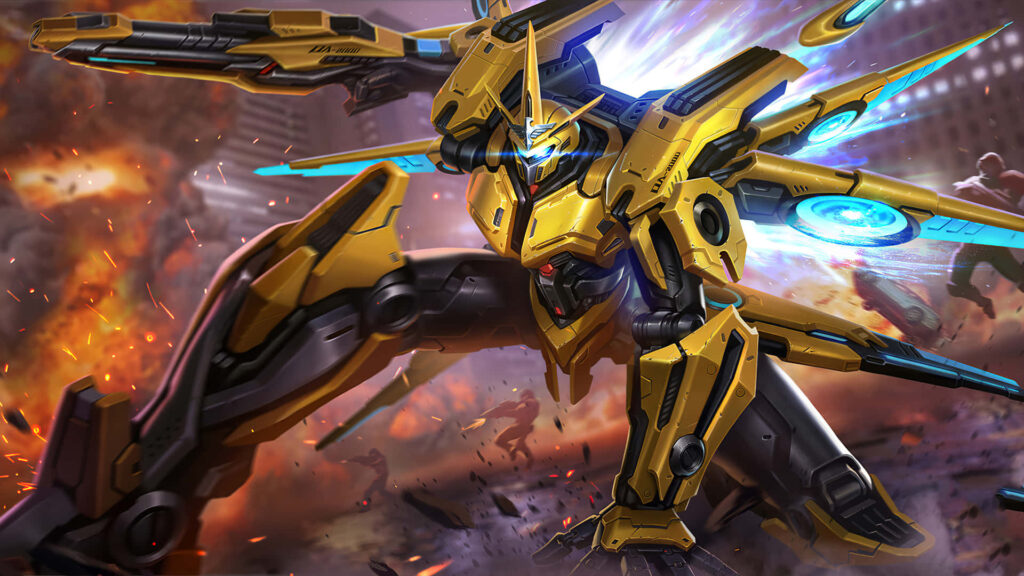 Bumblebee transformer hero in city explosion chaos dynamic wallpaper background scene