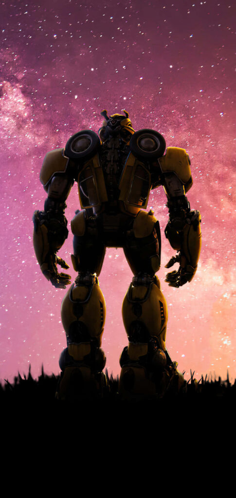 Bumblebee robot under starry night sky inspiring hope courage epic adventure wallpaper