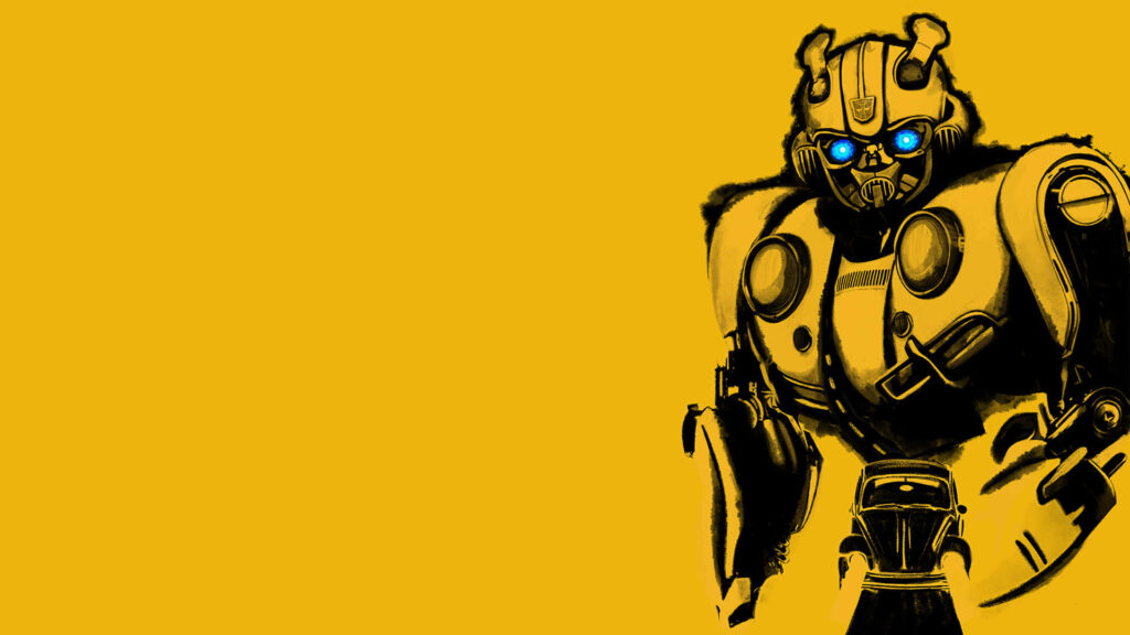 Bumblebee Transformer mid-transformation with bright yellow black design on bold yellow background Wallpaper