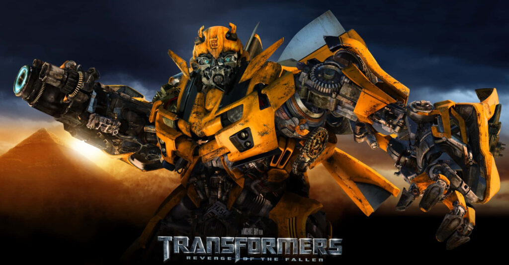 Bumblebee robot hero stands ready for action futuristic Transformers wallpaper background