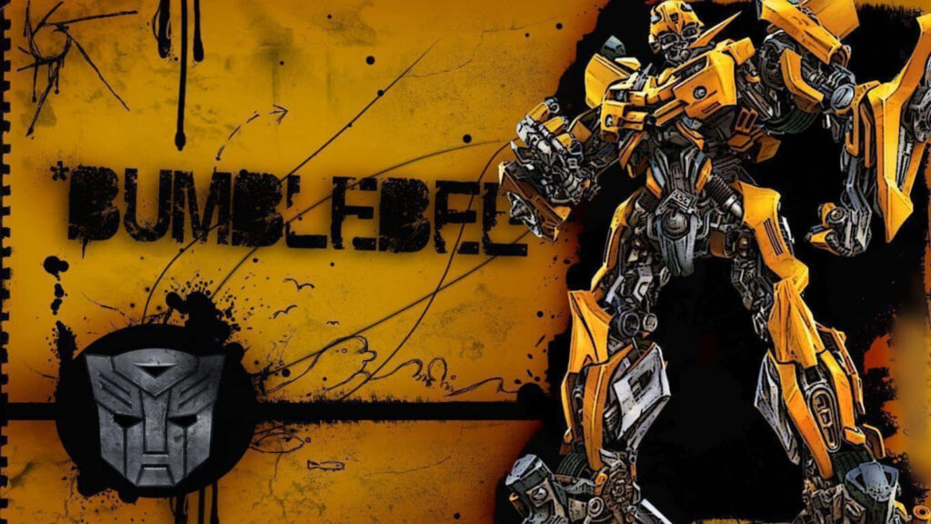 Bumblebee Transformer wallpaper standing dynamic pose yellow black mechanical graffiti background