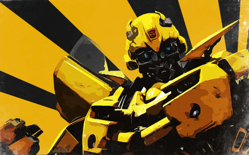 Bumblebee robot hero in armored design on yellow and black dynamic wallpaper background