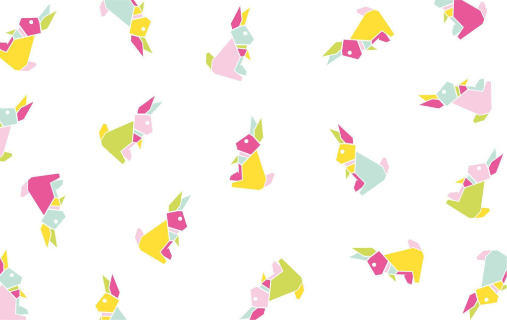 Bouncing Bunny Bliss: A Vibrant Origami Wonderland on a White Canvas Wallpaper