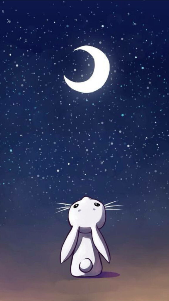 Bunny Gazing at a Majestic Starlit Sky - Adorable Rabbit Wallpaper