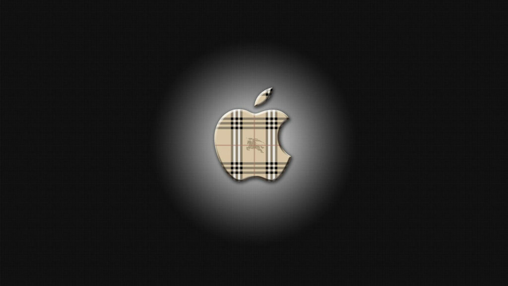 Burberry-Inspired Apple Logo: Sleek and Chic on a Fashionable Black Background Wallpaper