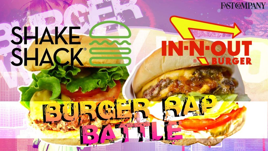 Burger Rap Battle digital wallpaper with Shake Shack and In-N-Out burgers vibrant street art background