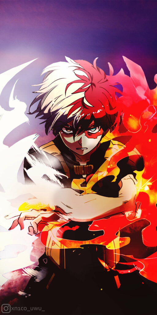 Inferno Fusion: Todoroki Shoto and Deku Ignite in My Hero Academia HD Wallpaper