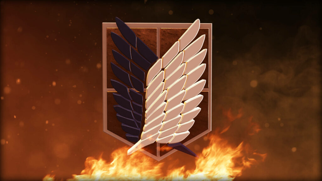 Fiery Emblem: Anime Attack on Titan Logo Emblazoned Against a Brown Fury of Flames and Sparkling Energy Wallpaper