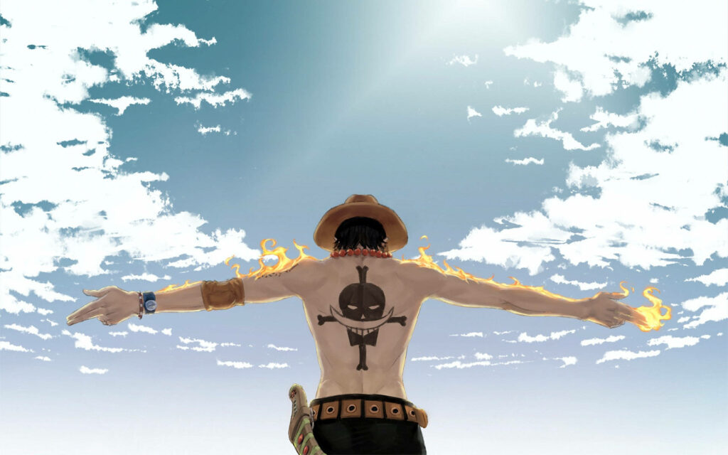 Flaming Tribute to Ace: A Fiery One Piece Desktop Masterpiece Wallpaper