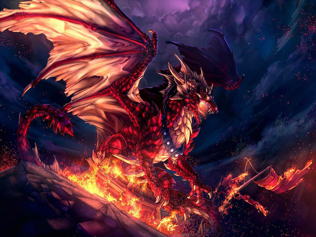Fierce Flames: A Captivating Dragon in Fiery Chains Wallpaper