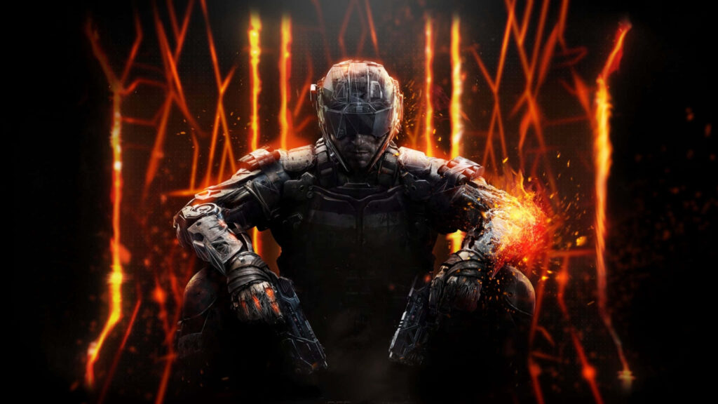 Blazing Inferno: A Breathtaking 2560 X 1440 Digital Masterpiece Capturing an Armored Warrior Engulfed in Flames, Wielding Dual .45 Caliber Guns Wallpaper