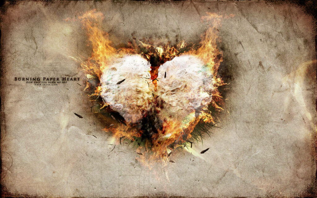 Passionate Burning Paper Heart Wallpaper - Intense Background Design