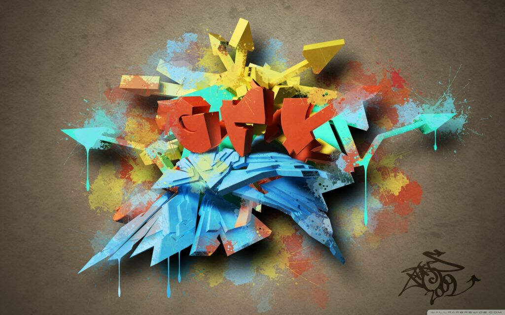 Vibrantly Colored Digital Graffiti on Brown Full HD Background - Bursting with Color Wallpaper