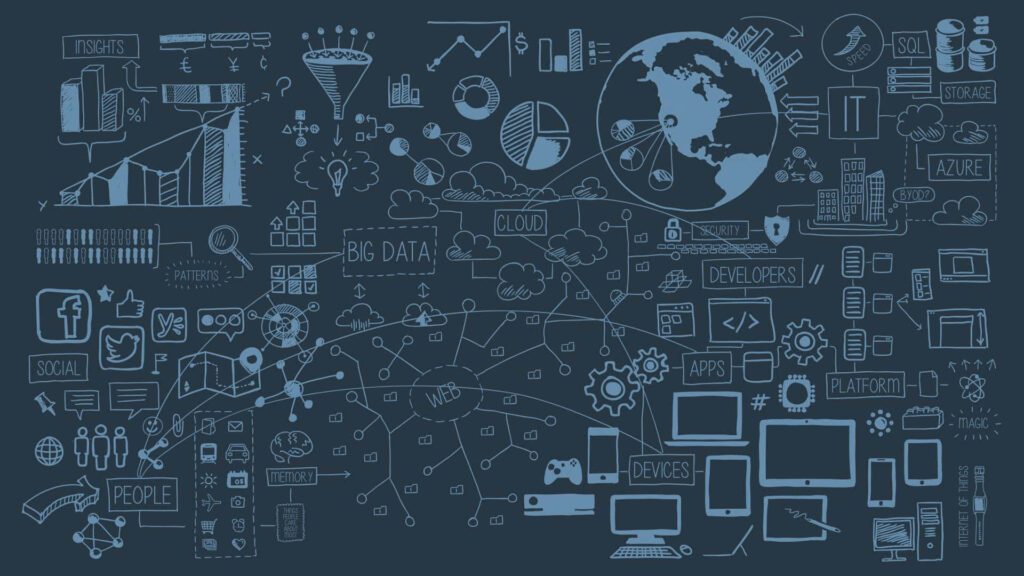 Blue Business Icons Wallpaper: Analytics, Big Data & Innovation