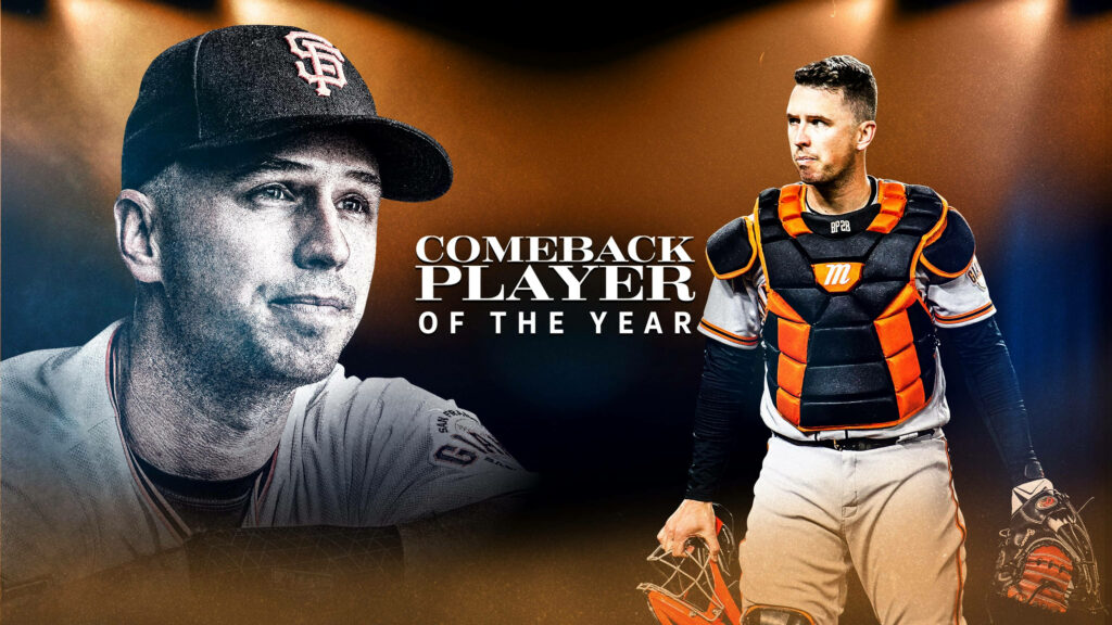 Buster Posey comeback wallpaper black and white portrait and vibrant Giants action shot lighting