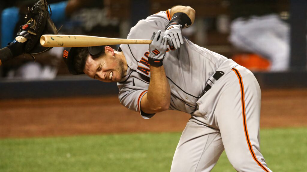Buster Posey San Francisco Giants helmet hit by pitch intense baseball action wallpaper