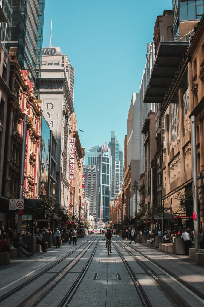 Dynamic Sydney: George Street Urban Life & Modern Architecture Wallpaper