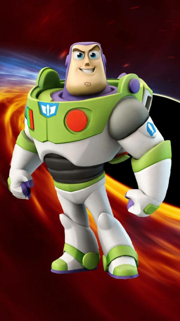 Buzz Lightyear in green white suit on vibrant cosmic background Toy Story animated wallpaper