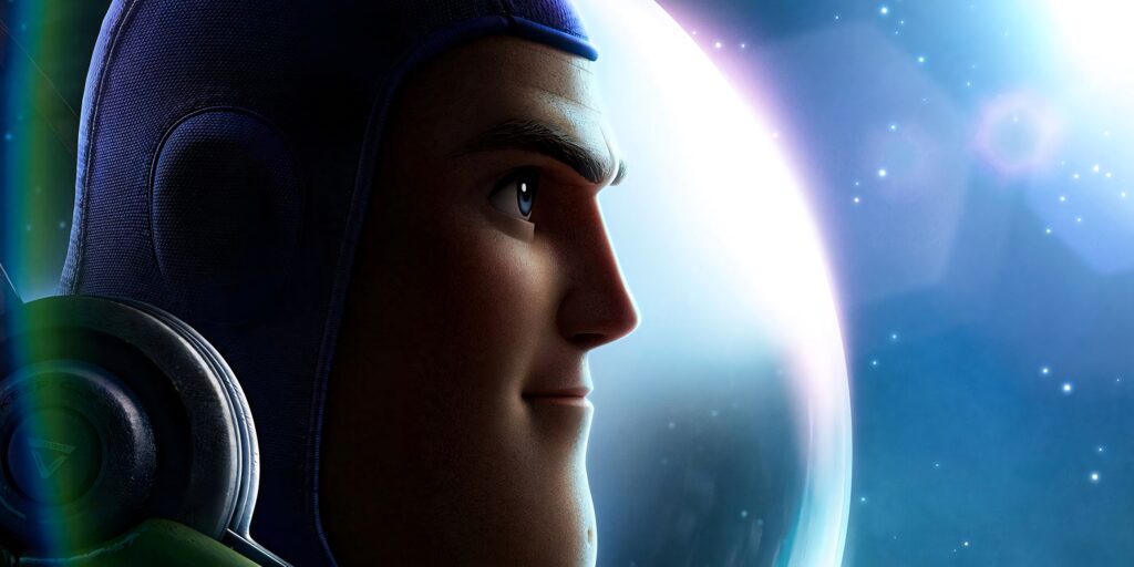 Buzz Lightyear hopeful gaze cosmic background adventurous spirit wallpaper background image