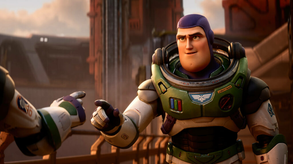 Buzz Lightyear's Confident Reflection: Futuristic Wallpaper Background
