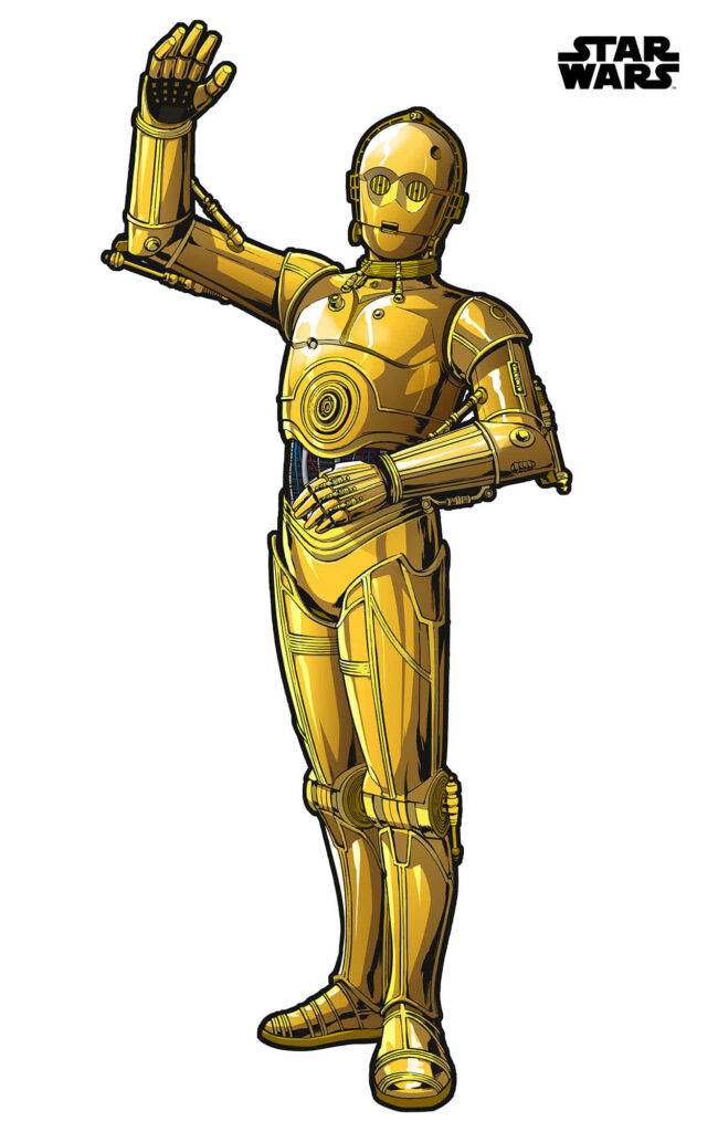 C-3PO Star Wars wallpaper gold protocol droid waving metallic textures white background