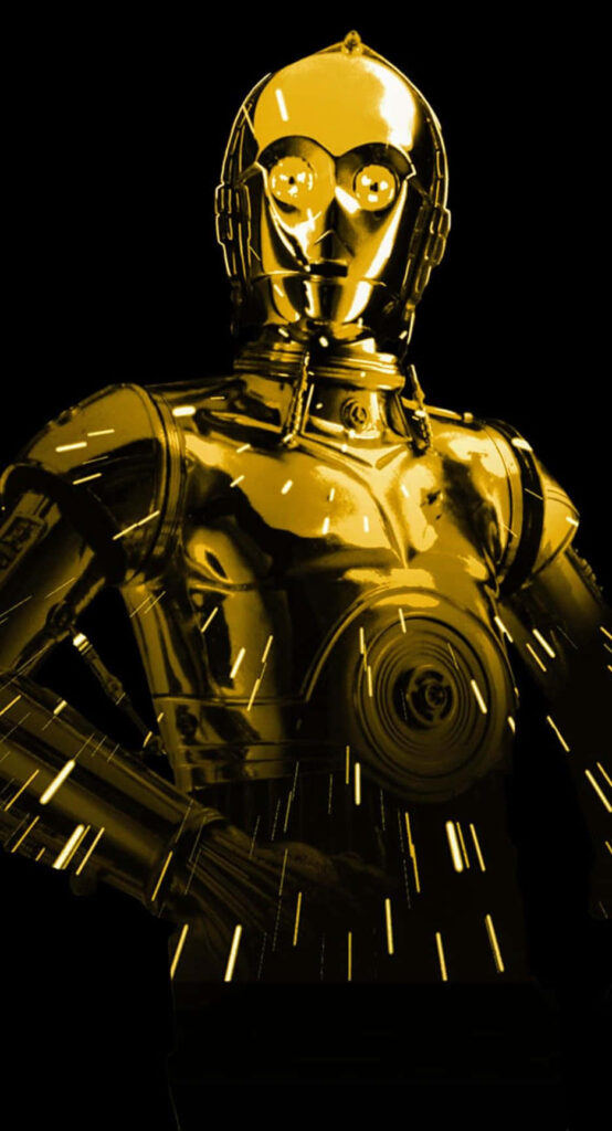 C3PO Star Wars wallpaper gold droid dramatic lighting sleek black background bright motion streaks