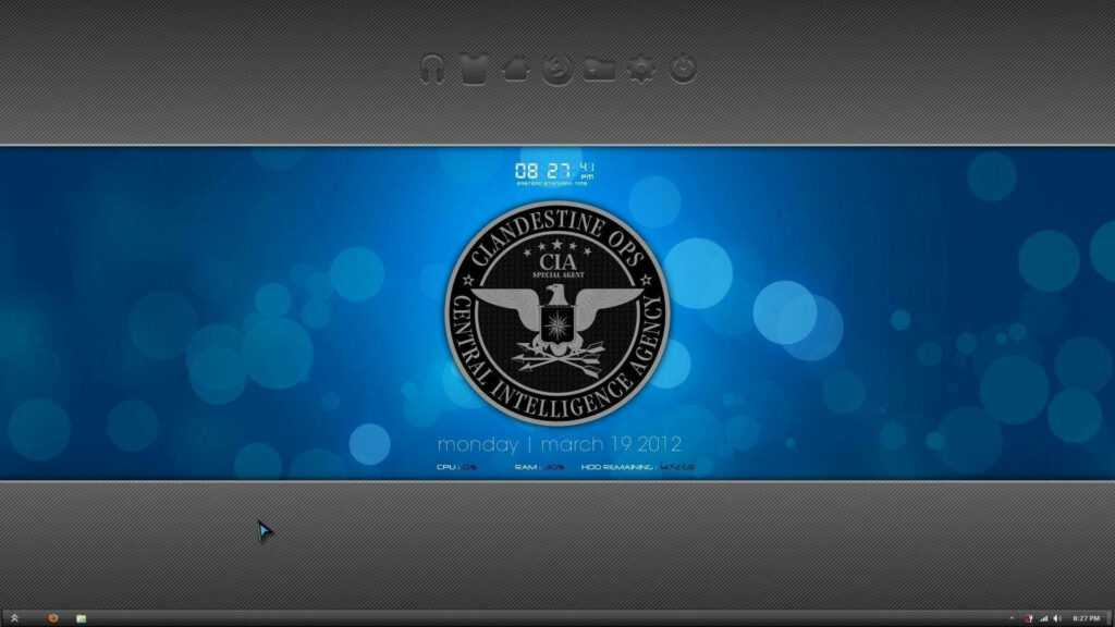 CIA Clandestine Ops logo on vibrant blue bokeh background with digital interface and covert theme Wallpaper