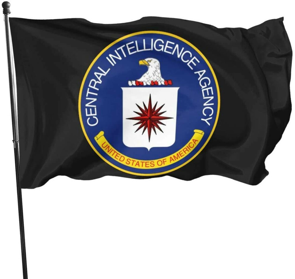 CIA logo on black flag with eagle compass rose emblem in blue white and gold wallpaper background