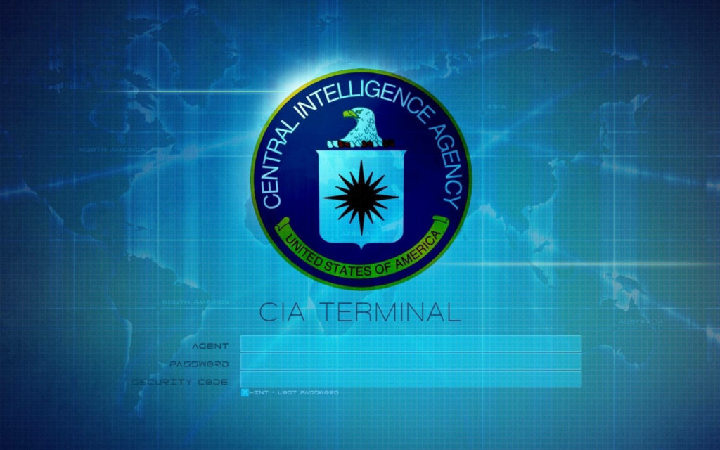 CIA logo on blue digital grid background with world map and secure cyber operations theme wallpaper