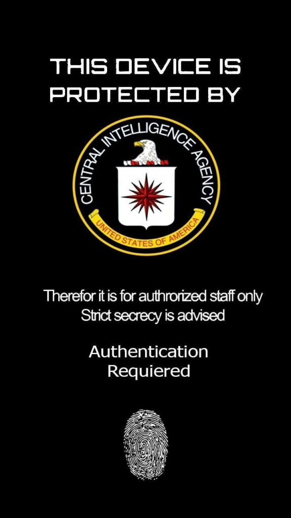 CIA logo wallpaper with fingerprint icon and secure authentication text on black background