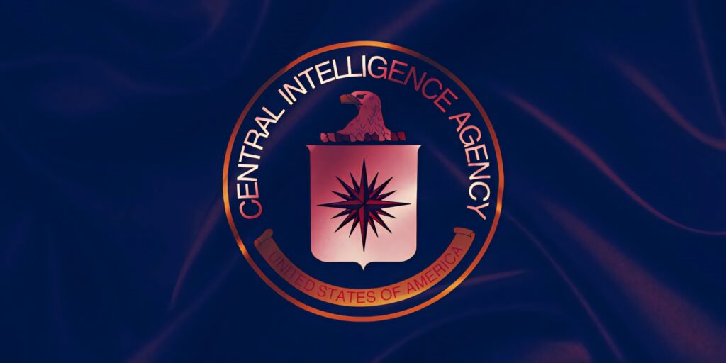 Official CIA logo with eagle and shield on dark blue background symbolizing national security Wallpaper