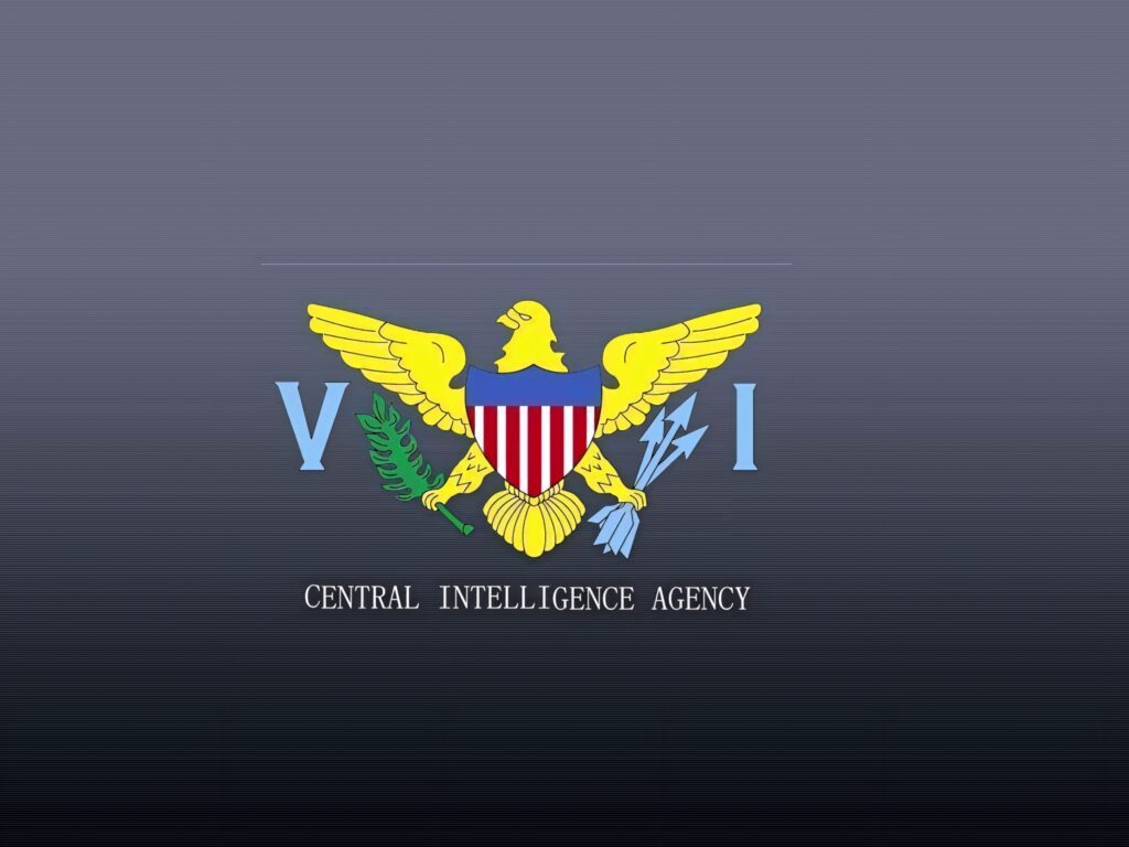 CIA logo wallpaper featuring bold yellow eagle clutching olive branch arrows on blue-gray background