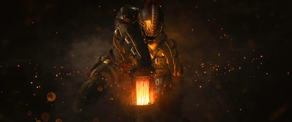 Intense Call of Duty: Black Ops 4 Wallpaper with Armored Soldier in Battle Stance