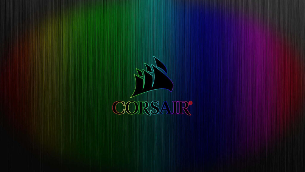 CORSAIR logo on vibrant green blue purple gradient with brushed metal texture background Wallpaper