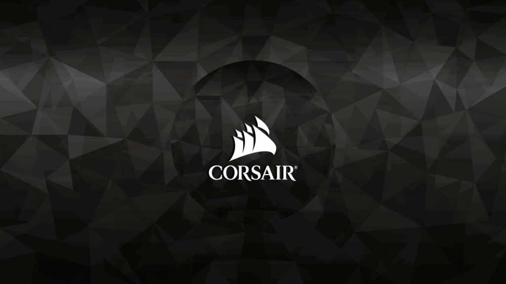 CORSAIR logo on sleek black and gray geometric polygonal background gaming wallpaper