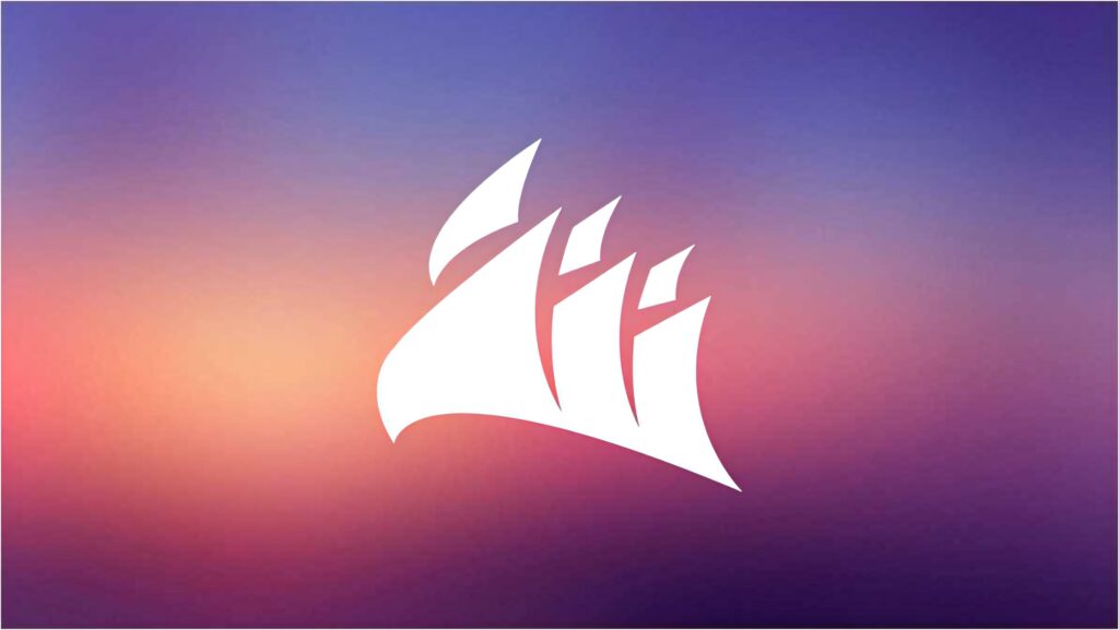 CORSAIR logo wallpaper with warm orange purple blue gradient blurred tech background design