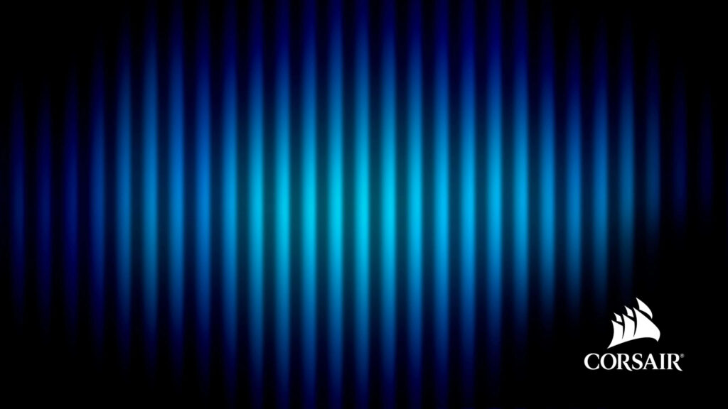 CORSAIR wallpaper with deep blue black gradients and white logo for tech gaming performance background